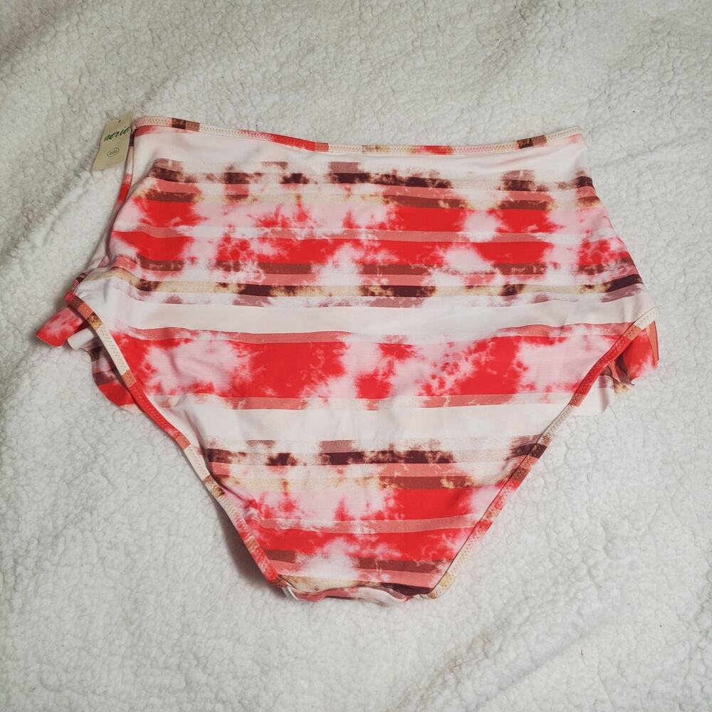Aerie High Waisted Full Coverage Ruffle Tie Dye Pink Bikini Swim Bottoms NWT M - Picture 7 of 13